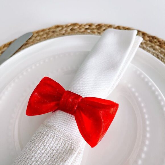 Stylish Bow Napkin Rings – Red Glitter - Handmade - Wedding Party Event Planner - Picture 7 of 13